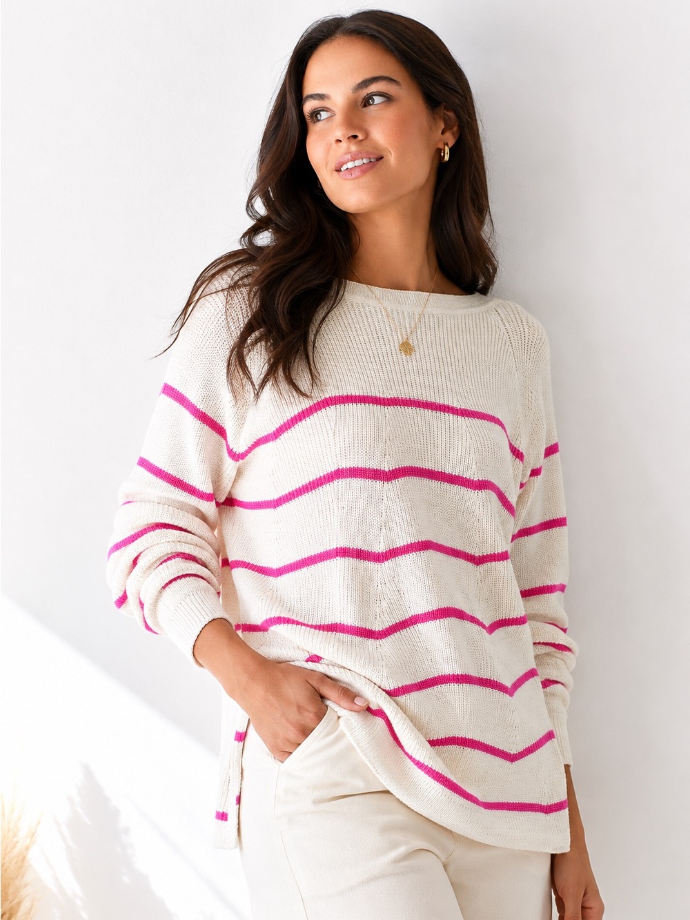 MERSEA Camden Striped Traveler Sweater Tickled Pink Boatneck One Size